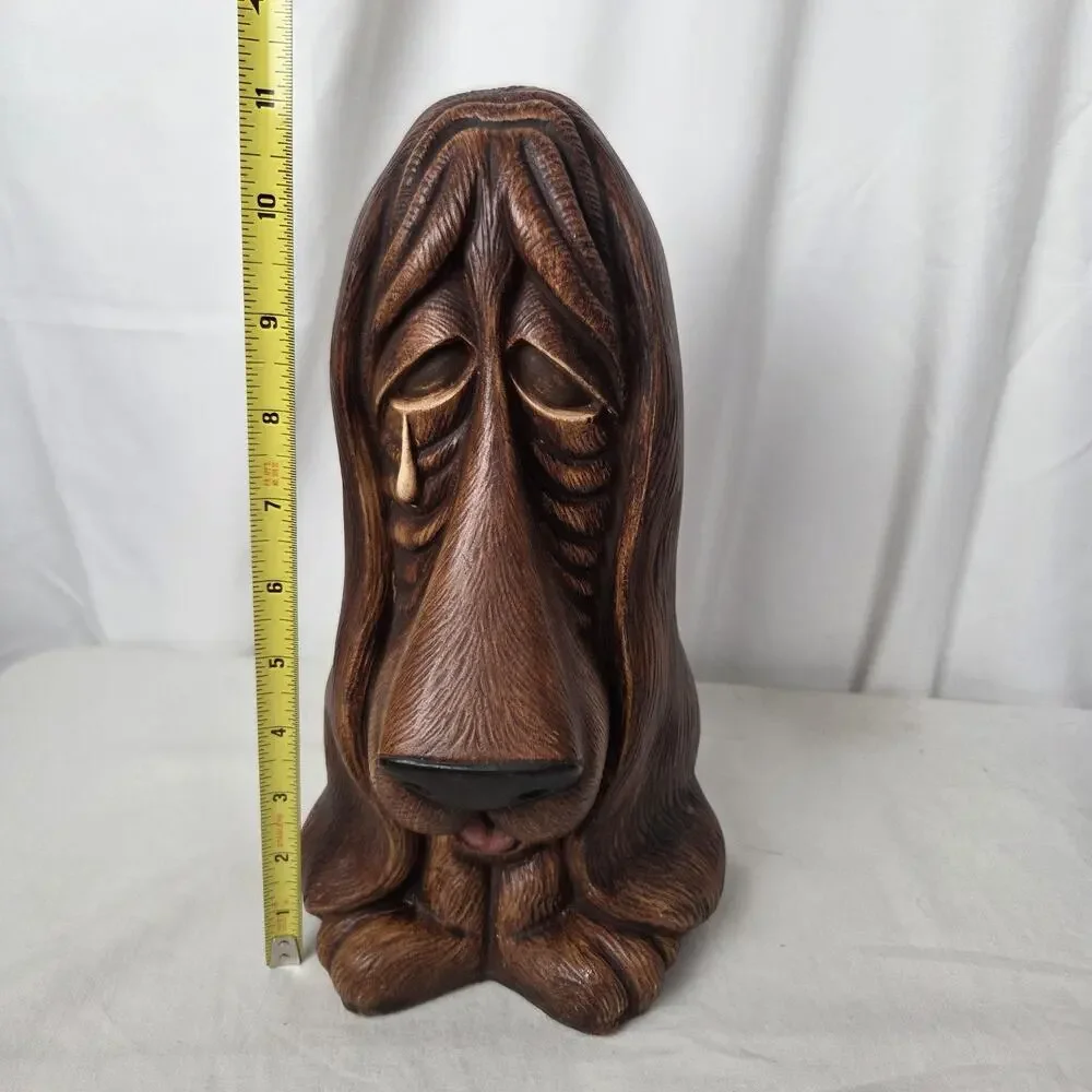 Vintage Ceramic Hound Dog Piggy Bank Basset 1970s Brown Puppy Coin Statue Figure